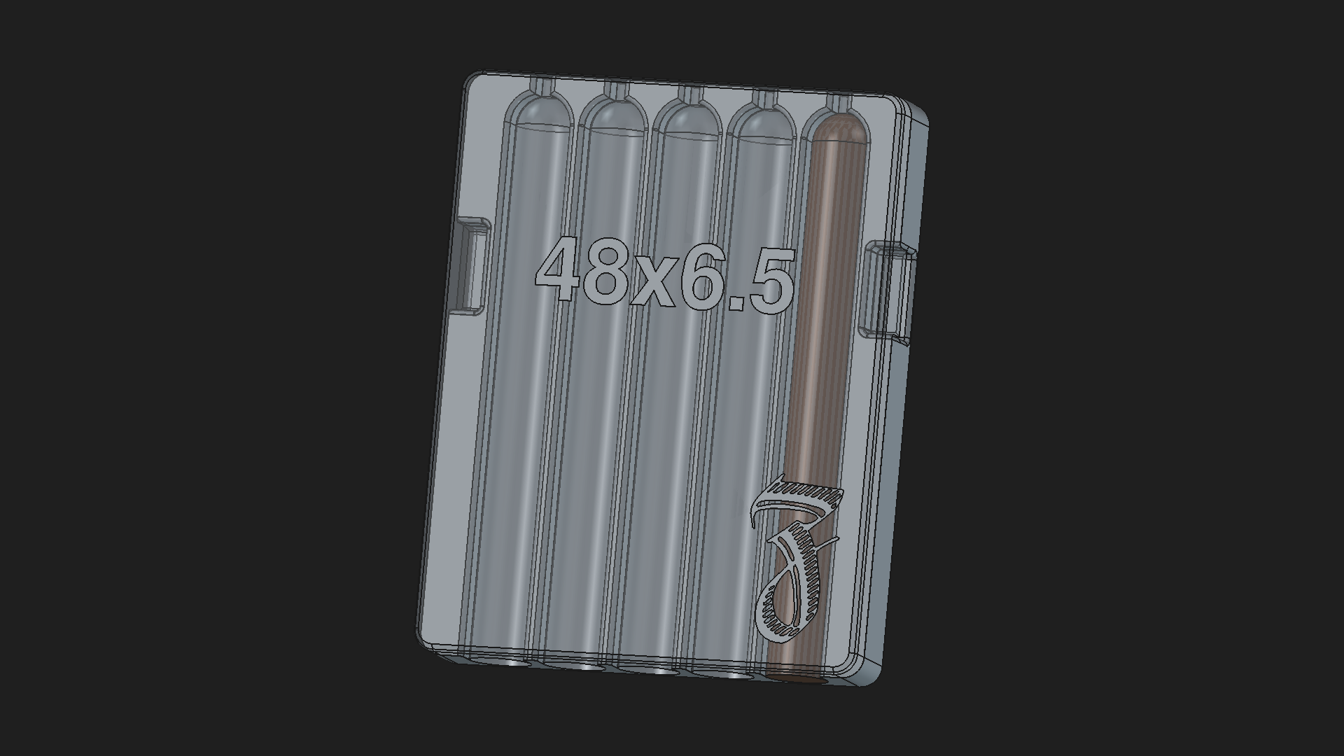 Rendering of a 48 ring gauge, 5-slot parejo cigar mold, 6.5 inch cavity length