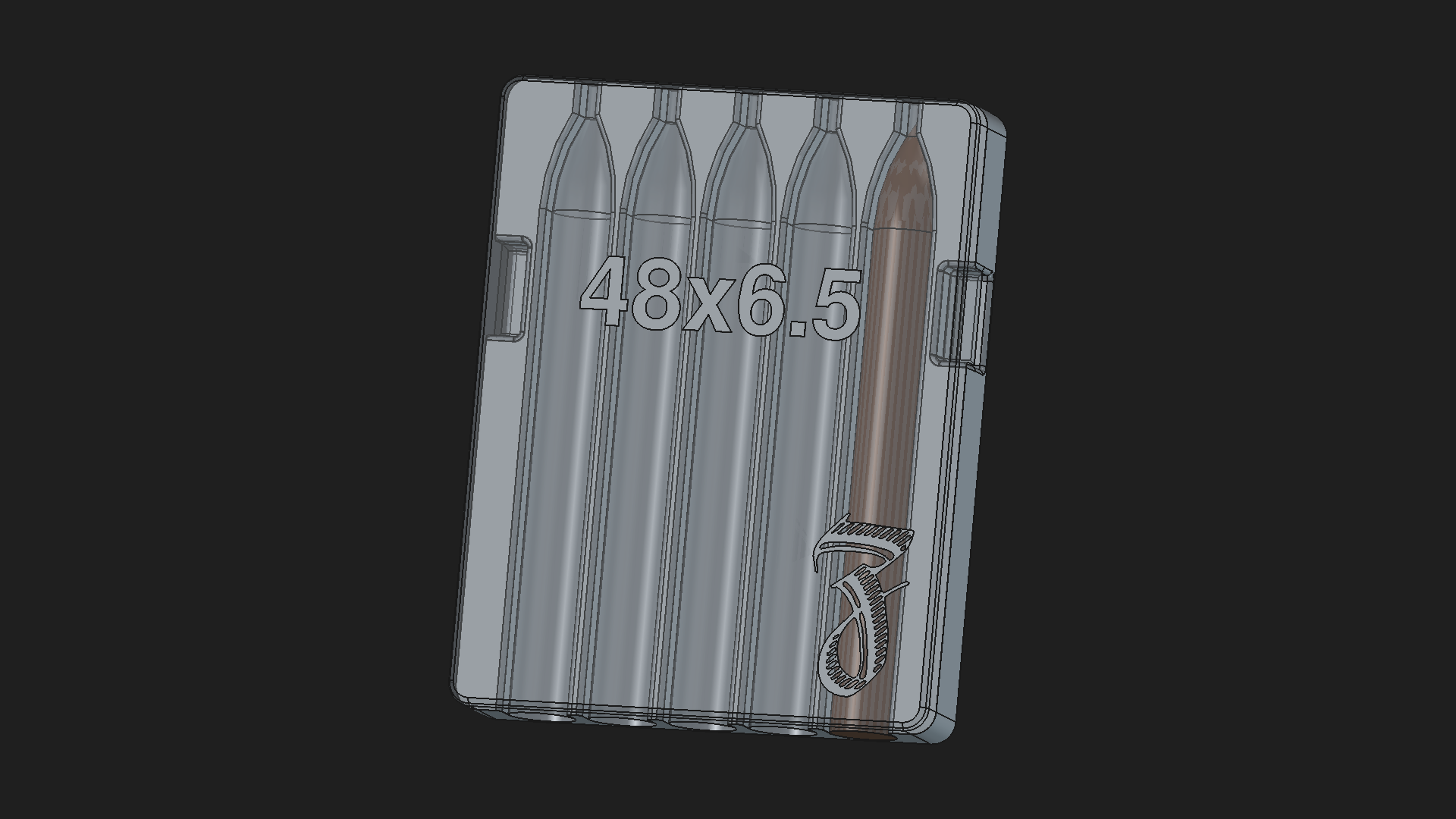 Rendering of a 48 ring gauge, 5-slot torpedo cigar mold, 6.5 inch cavity length